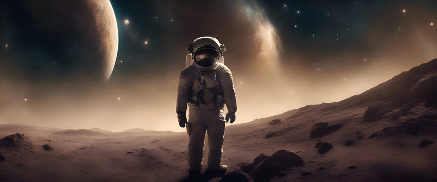 Astronaut in outer space against the backdrop of the planet.