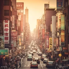 Poster Street view in Hong Kong. Hong Kong is the most densely populated of the five boroughs of Hong Kong. © Muhammad