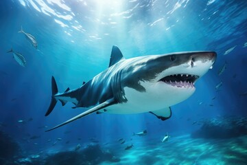 A shark swimming underwater in tropical ocean