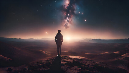 3D Rendering of a man standing in the middle of the desert