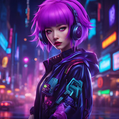 Beautiful cute young girl with purple hair