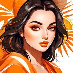 Citrus Chic: Vector Summer Lady. Sunny Elegance in Orange Hues. Fashionable Citrus Grace: Vector Art. Vibrant Summer Portrait in Vector. Modern Style: Orange Summer Lady