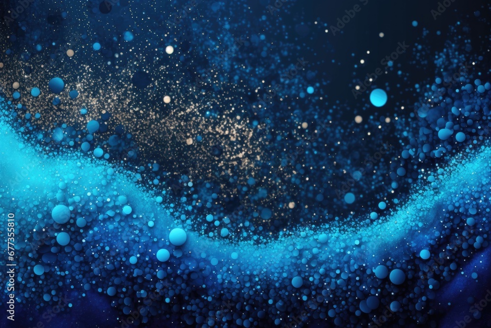 Poster abstract blue background with particles, lines and bokeh