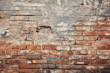 Detail of a weathered brick wall, with focus on the uneven and gritty surface