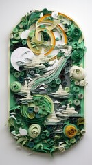 A picture of a green and white paper art. Generative AI.