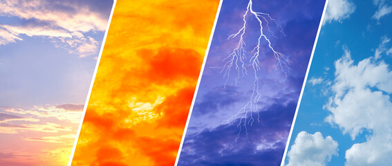 sky landscapes collage, weather forecast, global warming, climate change, support environmental...