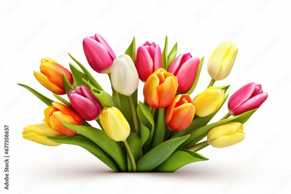 Wall mural isolated tulip with variable colors on white background in spring. spring seasonal concept.