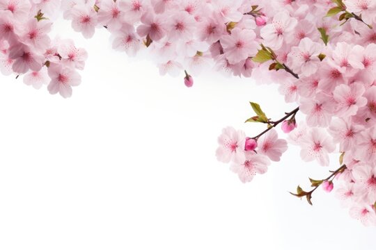 Pink cherry blossom flower petal on white background in Spring. Spring seasonal concept.