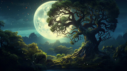 Obraz na płótnie Canvas beautiful tree in the night with moon