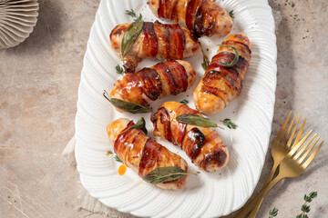 Pigs in blankets, sausages wrapped in bacon