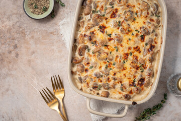 Mushroom with cheese and cream sauce casserole