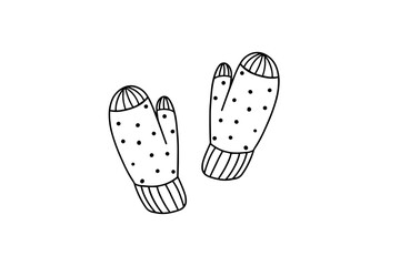 Cute knitted mittens in doodle style