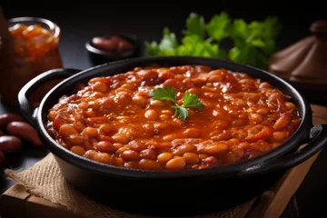 Fotobehang a delicious homemade pot of baked beans © urdialex
