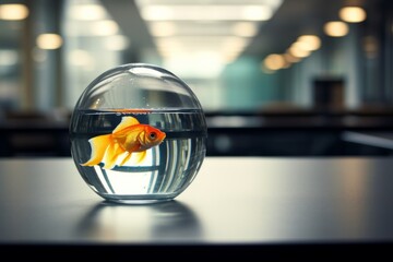an orange goldfish in a glass fishbawl