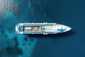 Aerial view of a luxury cruise ship in sea. Vacation travel concept.