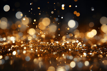 golden christmas particles and sprinkles for a holiday celebration like christmas or new year. shiny golden lights. wallpaper background for ads or gifts wrap and web design