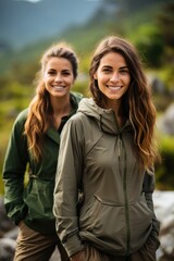 Fototapeta premium Digital nomad Gen Z leaders working in nature depicted in striking blues and lime greens 