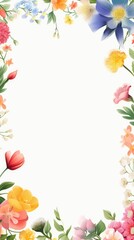 Stunning, colorful flower border with ample white space, a perfect template for cards, wedding invites, and diverse graphic designs.