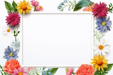 Obraz premium Stunning, colorful flower border with ample white space, a perfect template for cards, wedding invites, and diverse graphic designs.