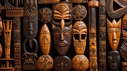 Traditional wooden mask carving - obrazy, fototapety, plakaty