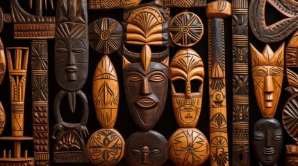Foto auf Leinwand Traditional wooden mask carving © Banatul