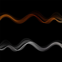 Horizontal transparent gold and silver waves on a black background, design element