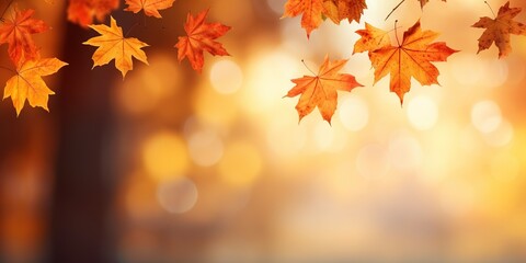 Naklejka na ściany i meble Scenic Autumn Splendor Vibrant Maple Leaves amidst Sunlit Park, Generative AI