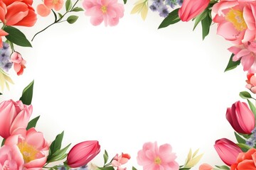 Naklejka premium Stunning, colorful flower border with ample white space, a perfect template for cards, wedding invites, and diverse graphic designs.
