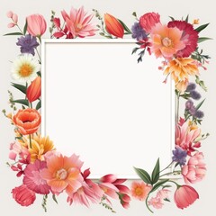 Stunning, colorful flower border with ample white space, a perfect template for cards, wedding invites, and diverse graphic designs.