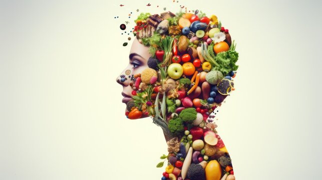 Photo illustration of fruit and vegetables forming a human face