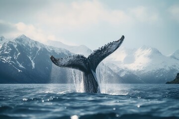 Fototapeta premium A whale jump out of sea water in ocean