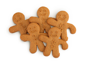 Gingerbread man isolated on white background. Top view. Flat lay.