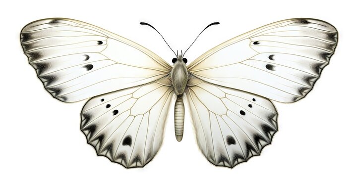 Graceful White Pierid Butterfly  Isolated on White, Generative AI