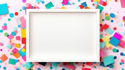 Eye-catching frame of vibrant geometric shapes with generous white space, an ideal template for graphic resources, invites, and creative designs.