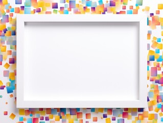 Fototapeta premium Eye-catching frame of vibrant geometric shapes with generous white space, an ideal template for graphic resources, invites, and creative designs.