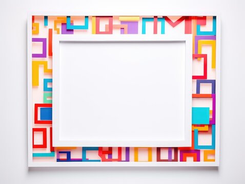 Eye-catching frame of vibrant geometric shapes with generous white space, an ideal template for graphic resources, invites, and creative designs.