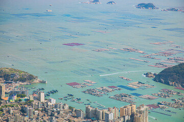 Flag crown in Lianjiang County, Fuzhou City, Fujian Province - high angle view of the seaside city
