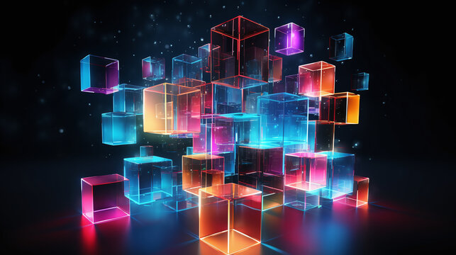 Abstract lighting colorful cubes background.