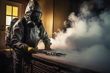 Fototapeta premium Man smoke safety industrial mask protect equipment