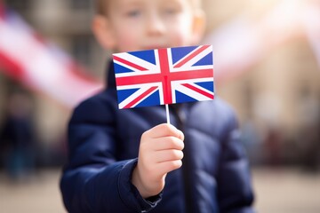 Little boy holding a british flag - obrazy, fototapety, plakaty