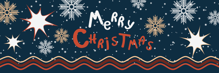 Merry Christmas and Happy New Year minimalistic style vector banner template. Flat design illustration with winter style elements