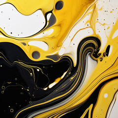 Motif résine ou fluide de peinture marbré de jaune, noir et de blanc