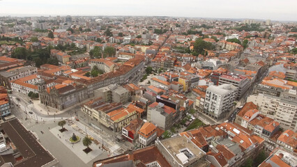 Fototapeta na wymiar Aerial Photography of Historic City Buildings in Porto City, Portugal. Travel Destination
