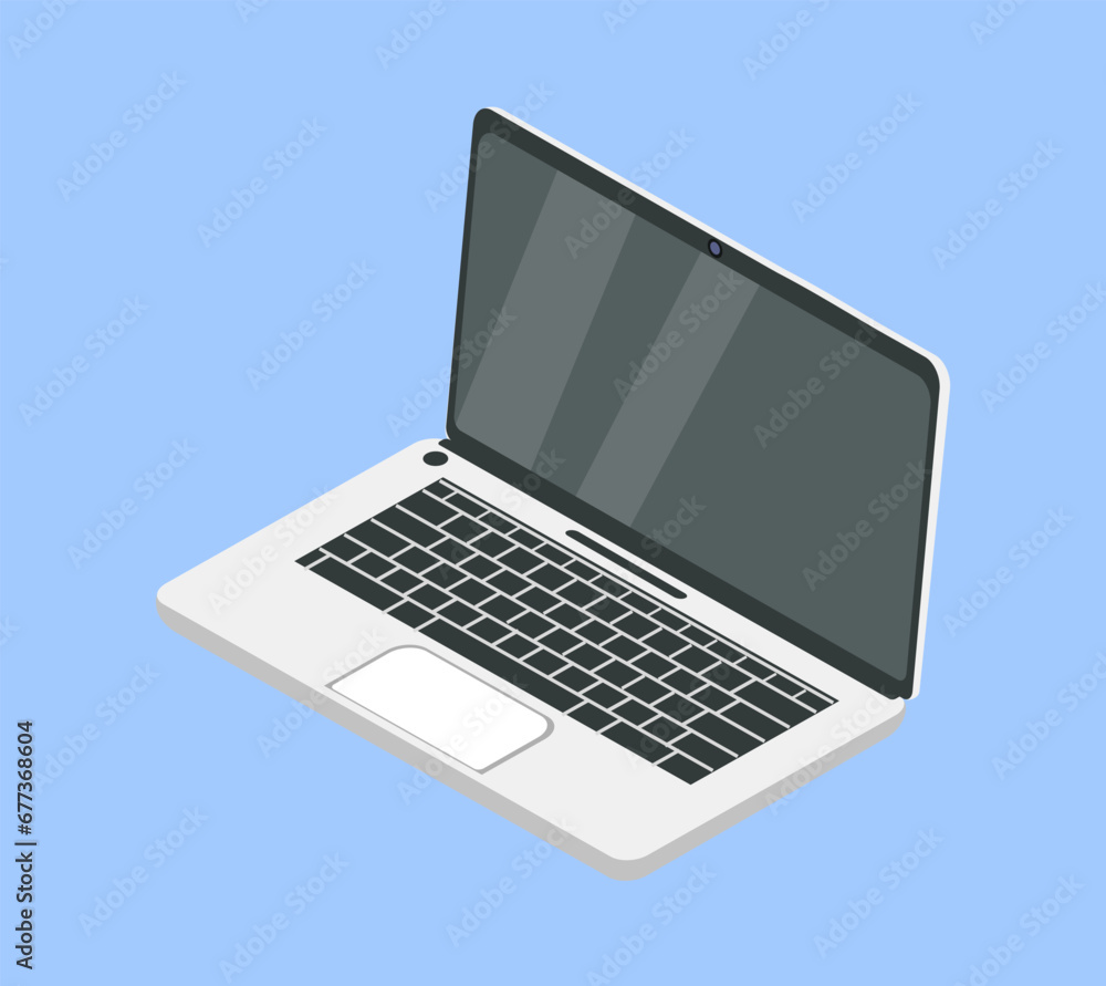 Aufkleber business office objects set. white laptop. organizing efficient work process and paperwork. graphic 