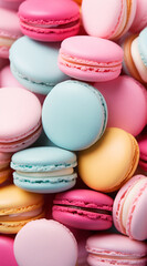 Obraz premium A photo of an minimalist Macaroons Background with Copy Space, pastel colors, for social media, side view, ultra realistic, high quality