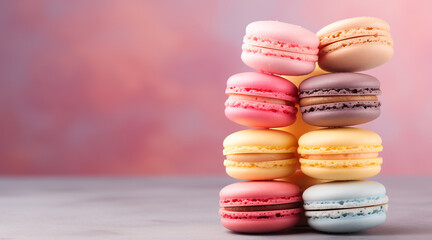 Fototapeta na wymiar A photo of an minimalist Macaroons Background with Copy Space, pastel colors, for social media, side view, ultra realistic, high quality