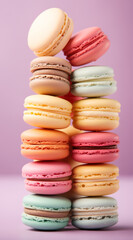 A photo of an minimalist Macaroons Background with Copy Space, pastel colors, for social media, side view, ultra realistic, high quality