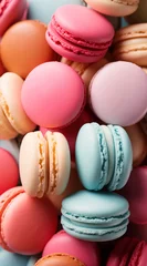 Muurstickers A photo of an minimalist Macaroons Background with Copy Space, pastel colors, for social media, side view, ultra realistic, high quality © Enrique