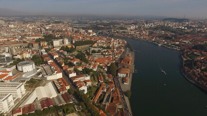 Aerial Photography Historic city of Porto and River Douro in Portugal.  Travel Destination