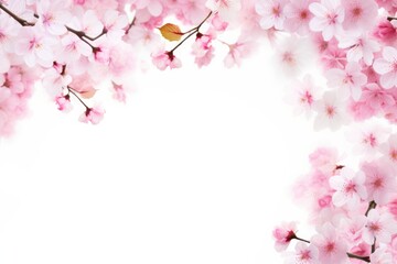 Fototapeta premium Pink cherry blossom flower petal on white background in Spring. Spring seasonal concept.